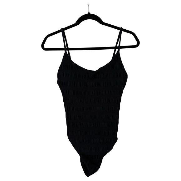 Andie The Liku Smocked scoop back one piece swimsuit black size Medium M - Picture 2 of 8